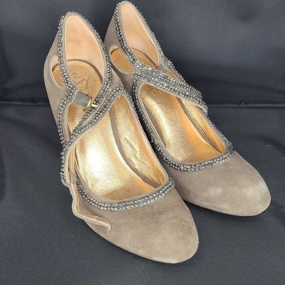 Anthropologie Miss Albright Gray Suede Heels with Rhinestones, 8